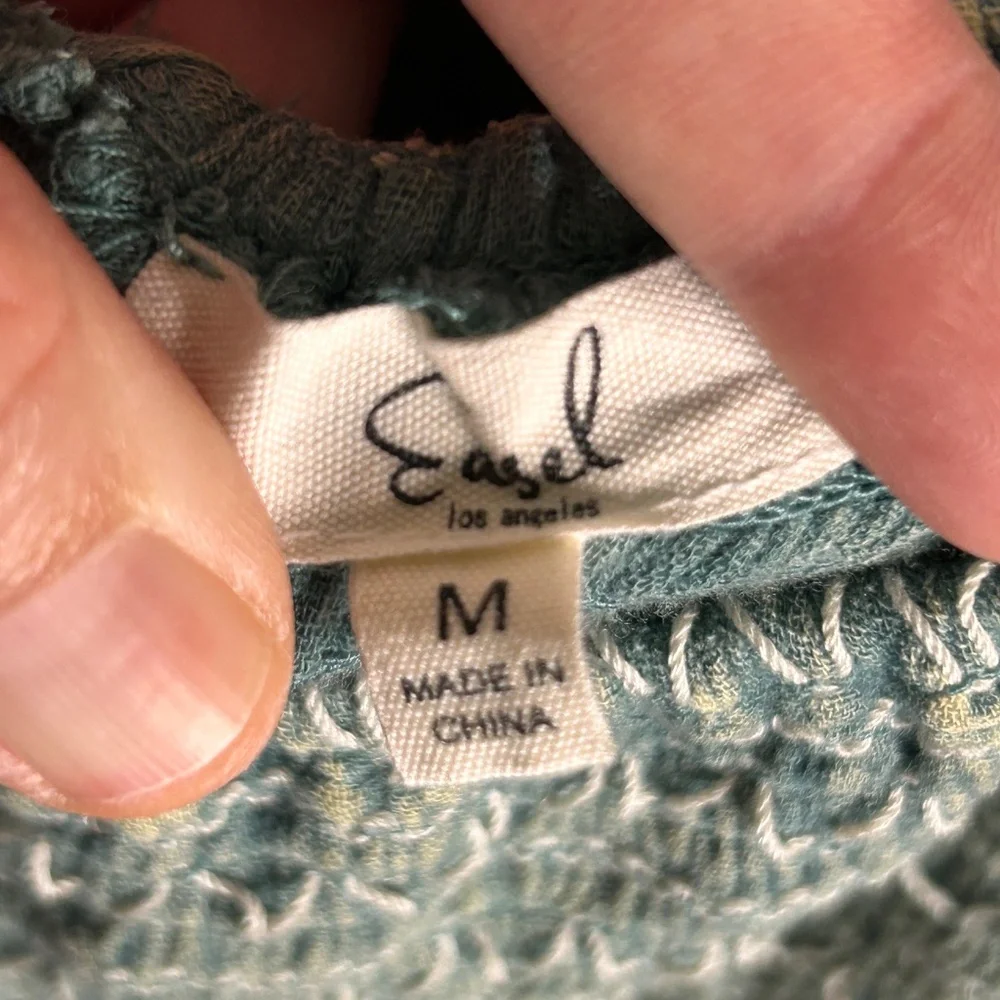 Easel Smocked Tiered Gauze Maxi Dress Green Size M Boho Cottagecore Milkmaid - Picture 4 of 9